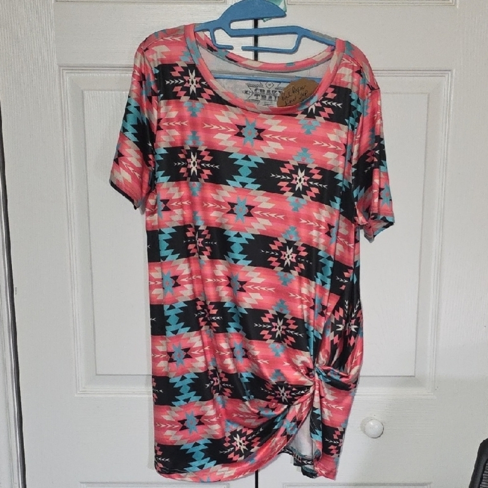 Crazy Train Pink and Black Graphic Tie Front T-Shirt